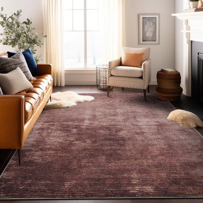 Tapis contemporain à rayures usées lavable en machine