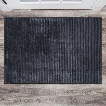 Tapis contemporain à rayures usées lavable en machine