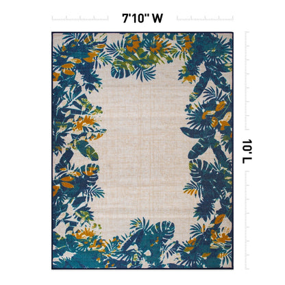 Tapis d'intérieur/extérieur à bordure florale contemporaine