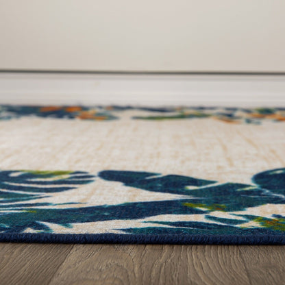 Tapis d'intérieur/extérieur à bordure florale contemporaine