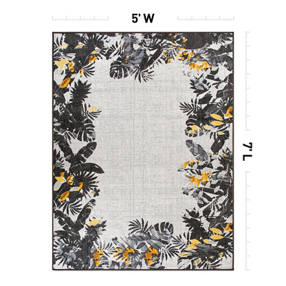 Tapis d'intérieur/extérieur à bordure florale contemporaine
