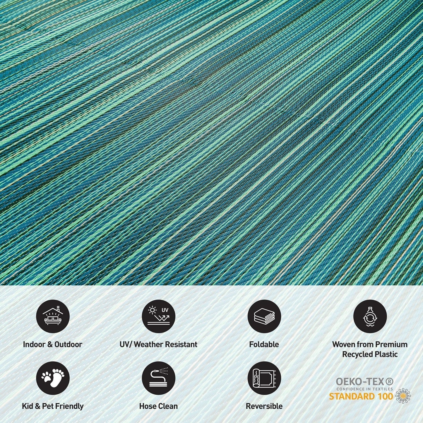 Tapis d'extérieur réversibles en plastique à rayures contemporaines