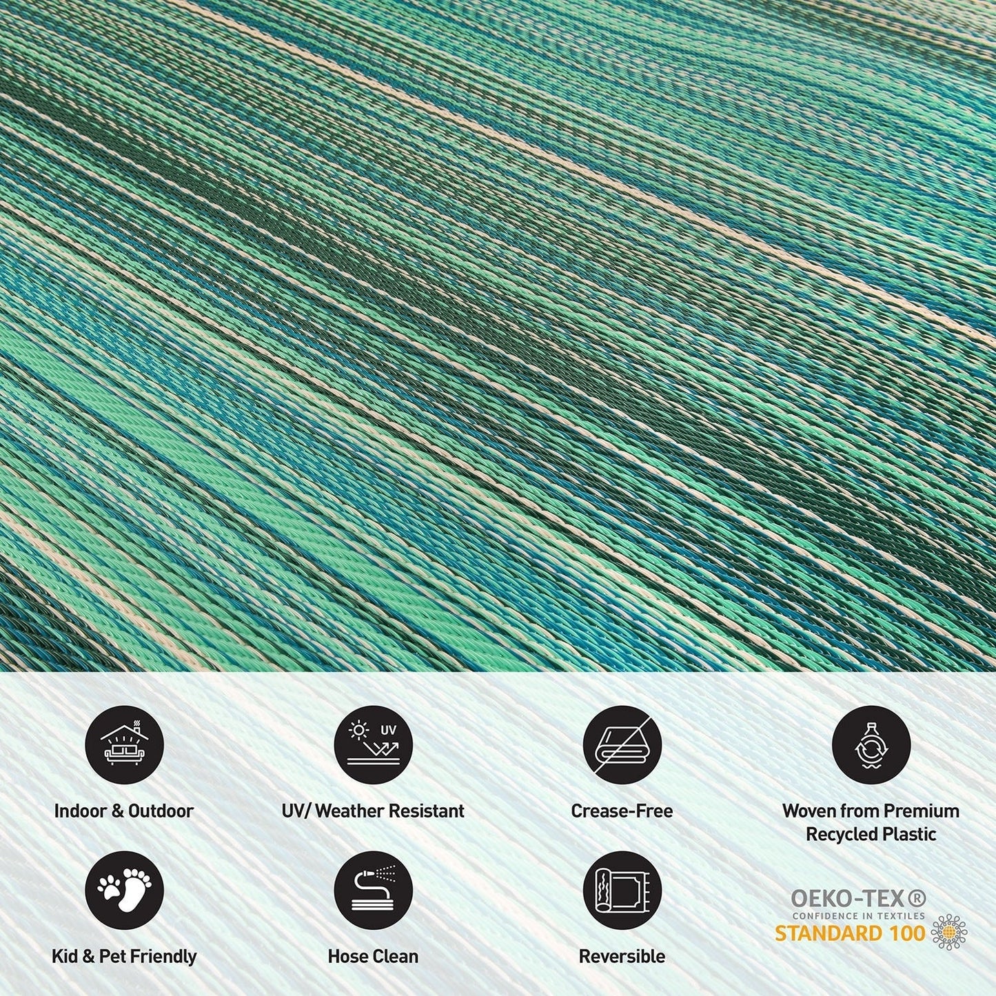 Tapis d'extérieur réversibles en plastique à rayures contemporaines