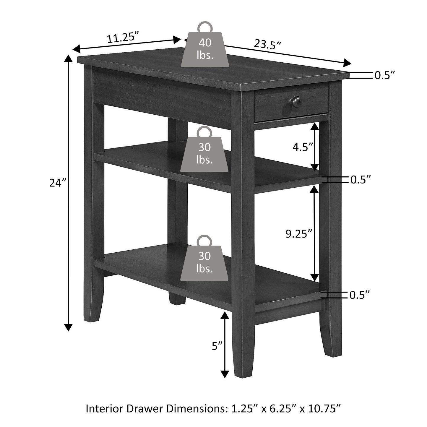 Table d'appoint à un tiroir et étagères American Heritage de Convenience Concepts