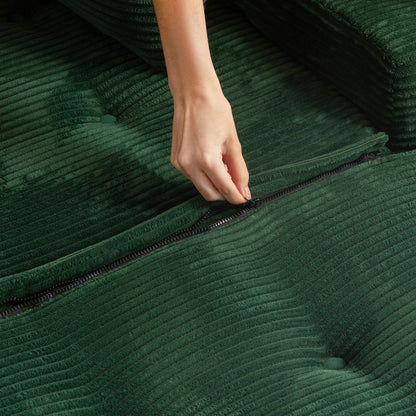 Corduroy Upholstered Memory Foam Sofa With Ottoman Upholstered Bean Bag Couch - 48.4Lx67.7Wx24.4H