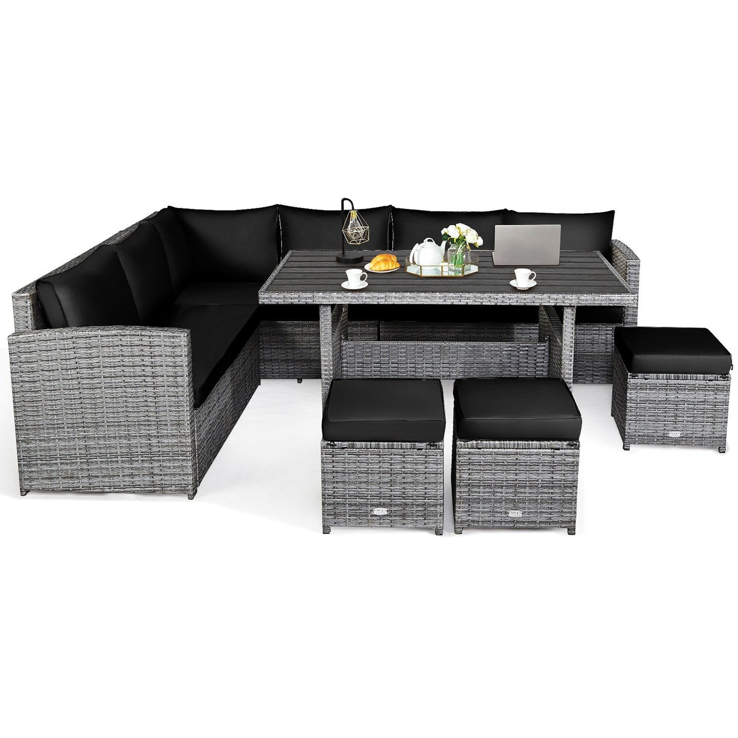 Costway 7 PCS Patio Rattan Dining Set Sectional Sofa Couch Ottoman - See Details