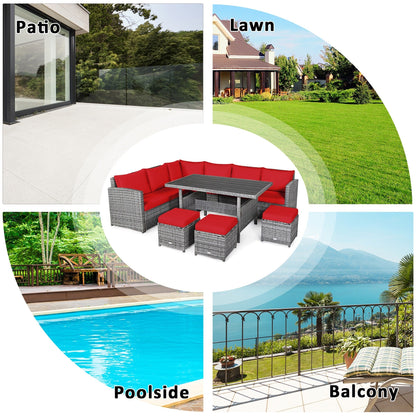 Costway 7 PCS Patio Rattan Dining Set Sectional Sofa Couch Ottoman - See Details