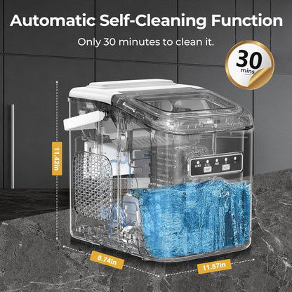 Countertop Ice Maker with Ice Scoop and Basket, 9 Cubes in 6 Mins, 26.5lbs/24h, 2 Sizes of Bullet Ice, Self-Cleaning