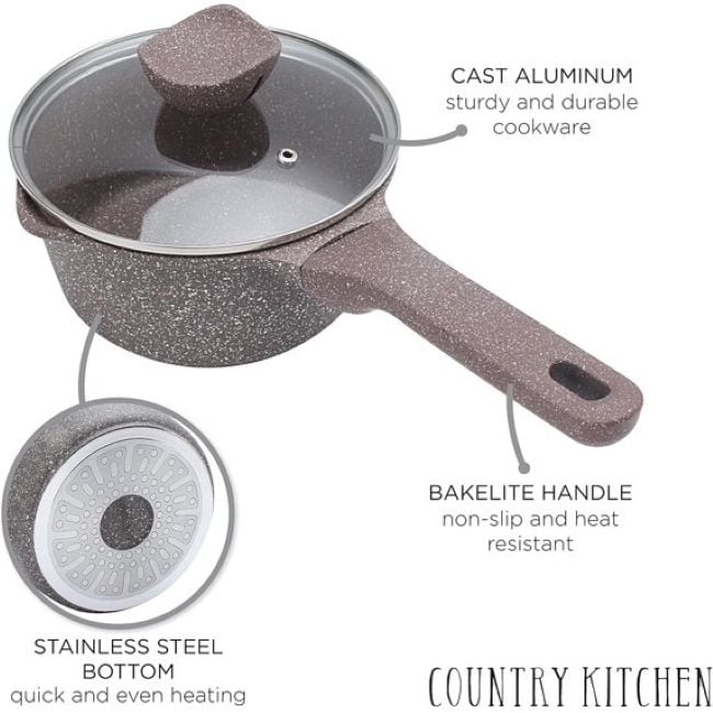 Country Kitchen Non-Stick Cast Aluminum Cookware Set - Durable Kitchen Cookware for Everyday Cooking, 6-11 Pc