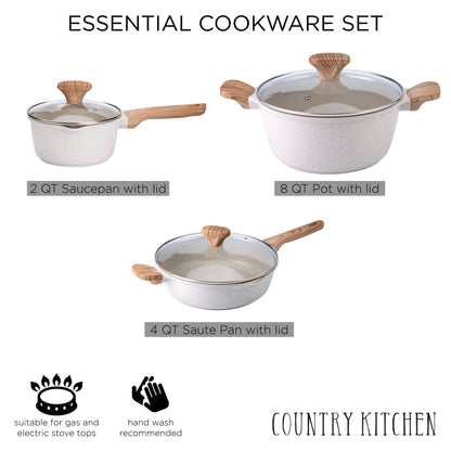Country Kitchen Non-Stick Cast Aluminum Cookware Set - Durable Kitchen Cookware for Everyday Cooking, 6-11 Pc