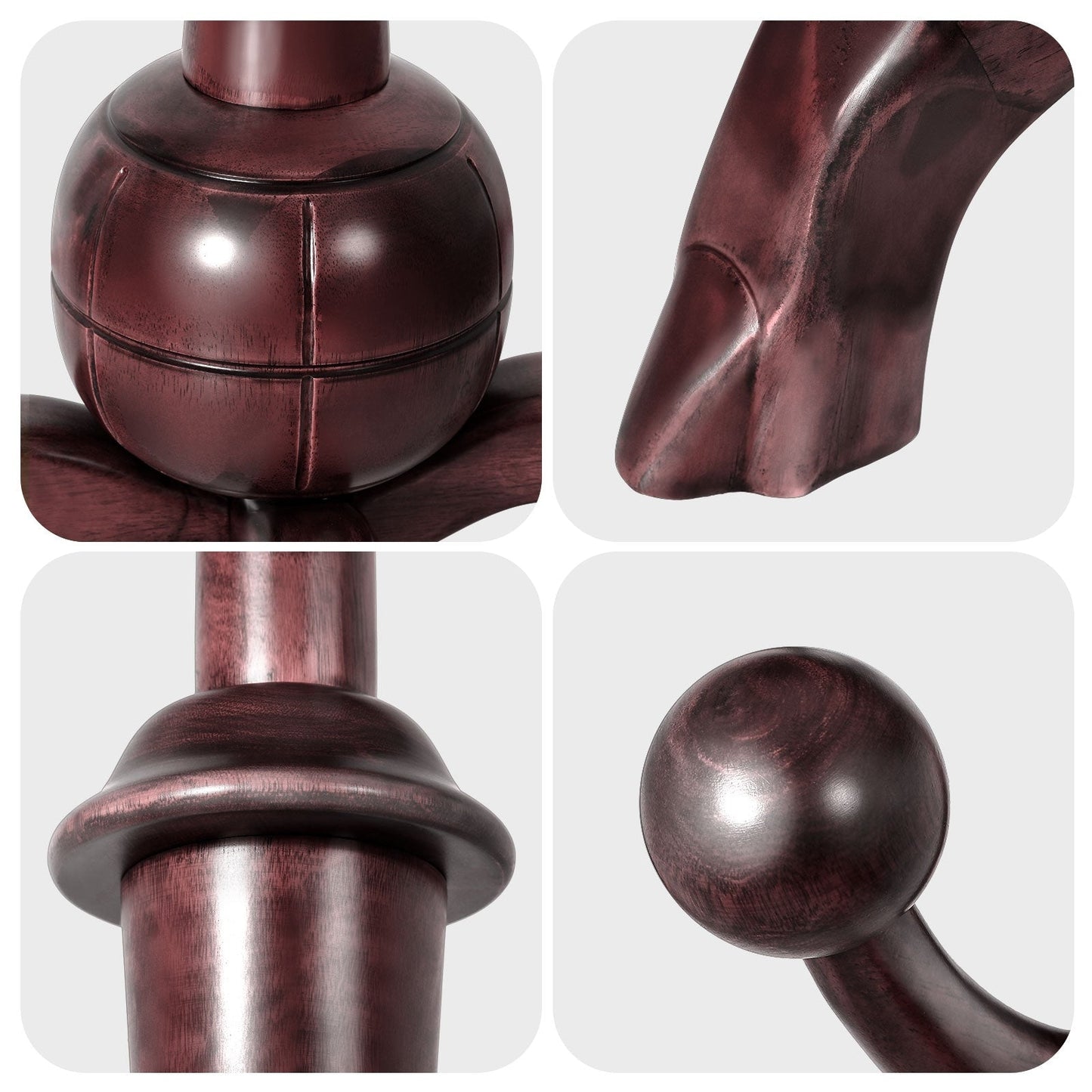 Porte-manteau autoportant en bois d'hévéa avec 8 crochets - 24,5 L x 70,87 H