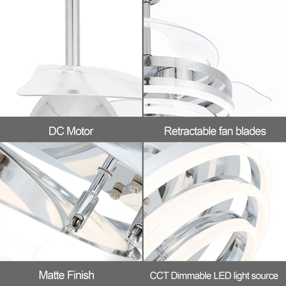 Ventilateur de plafond rétractable Cusp Barn 42 avec lumières et télécommande DIY Forme Fandelier Moderne Silencieux Moteur CC Plafonnier LED