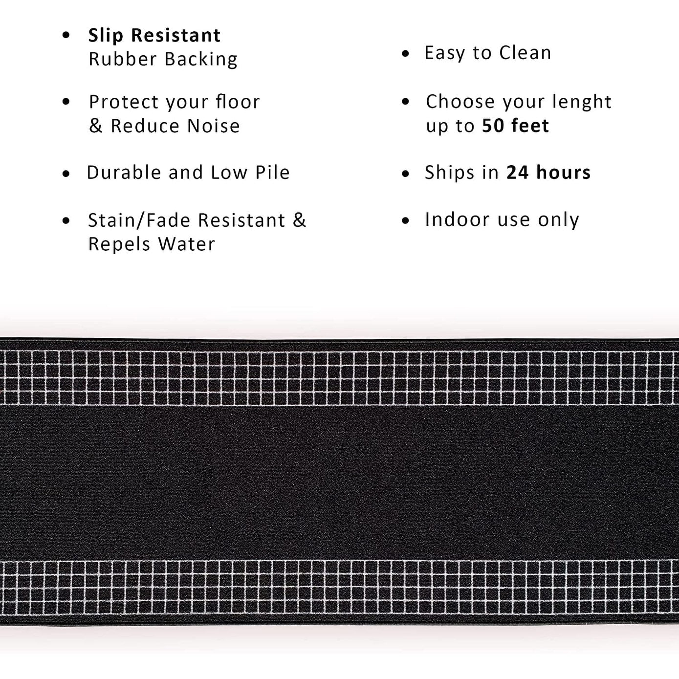 Tapis de couloir contemporain antidérapant à bordure à carreaux, 66 cm de large