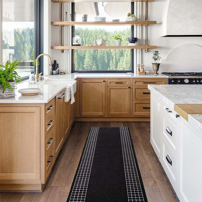 Tapis de couloir contemporain antidérapant à bordure à carreaux, 66 cm de large