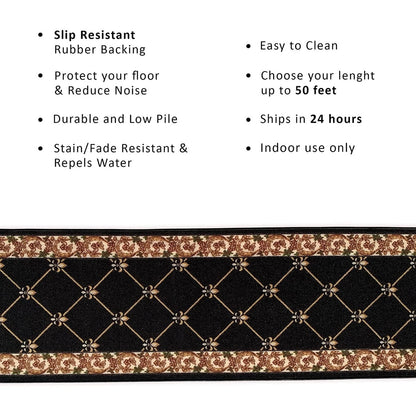 Tapis d'escalier antidérapant Fleur de Lys sur mesure de 66 cm de large