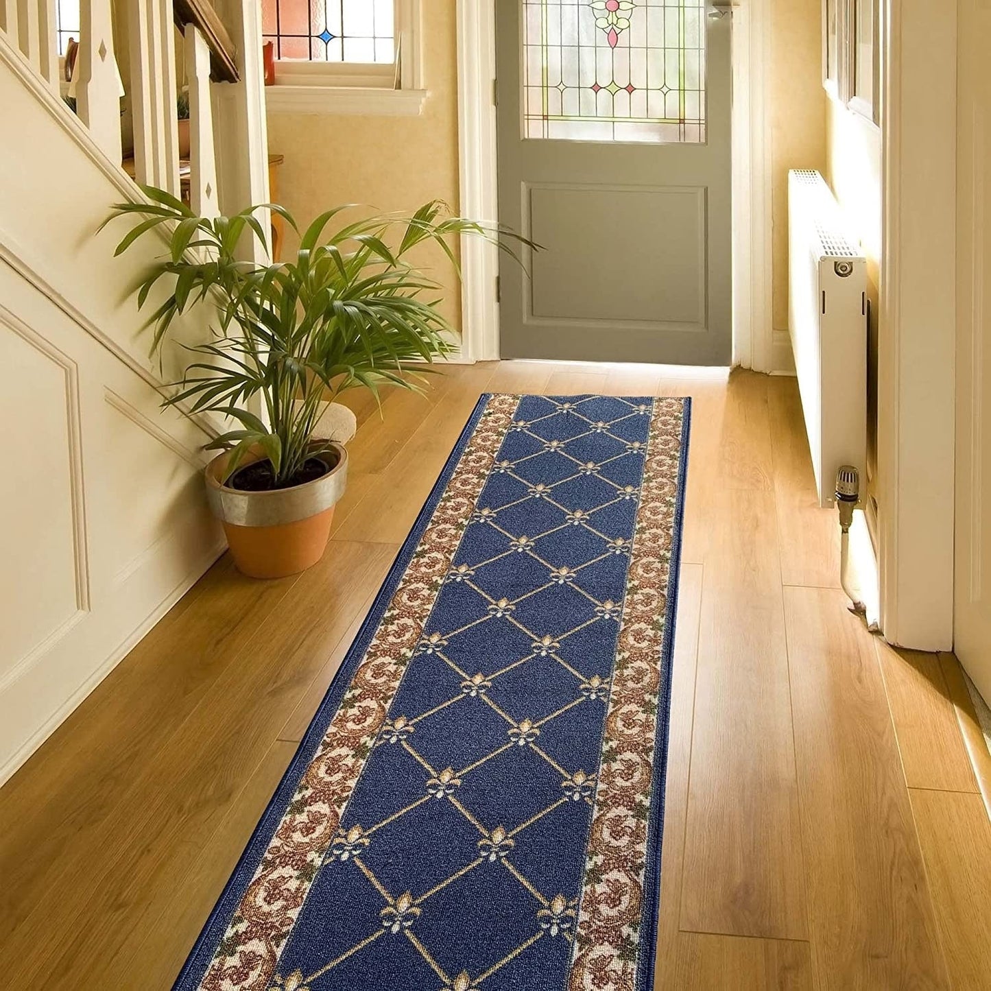 Tapis d'escalier antidérapant Fleur de Lys sur mesure de 66 cm de large