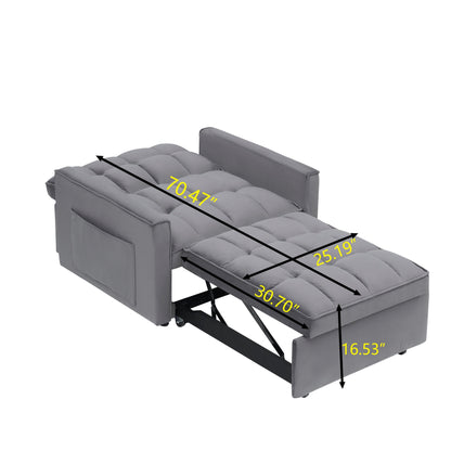 Dark Grey Modern 70.86 3 in 1 Single Convertible Sofa Bed with Adjustable Back and Moving Wheel for Living Room
