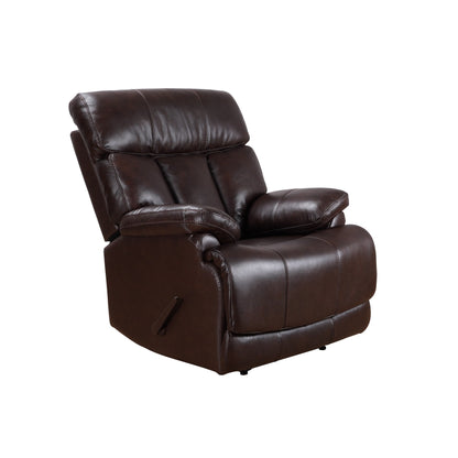 Fauteuil inclinable manuel Davin en cuir pleine fleur marron véritable avec repose-pieds extensible