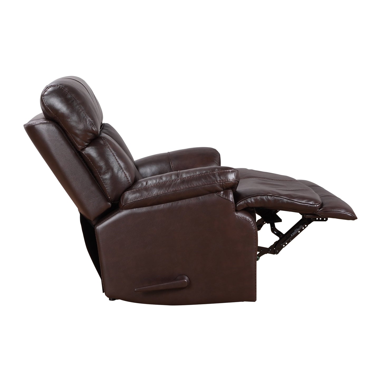 Fauteuil inclinable manuel Davin en cuir pleine fleur marron véritable avec repose-pieds extensible