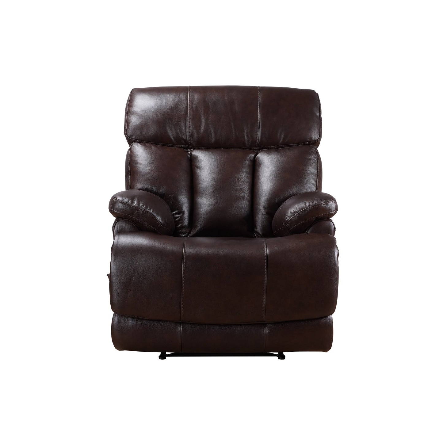 Fauteuil inclinable manuel Davin en cuir pleine fleur marron véritable avec repose-pieds extensible