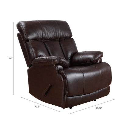 Fauteuil inclinable manuel Davin en cuir pleine fleur marron véritable avec repose-pieds extensible