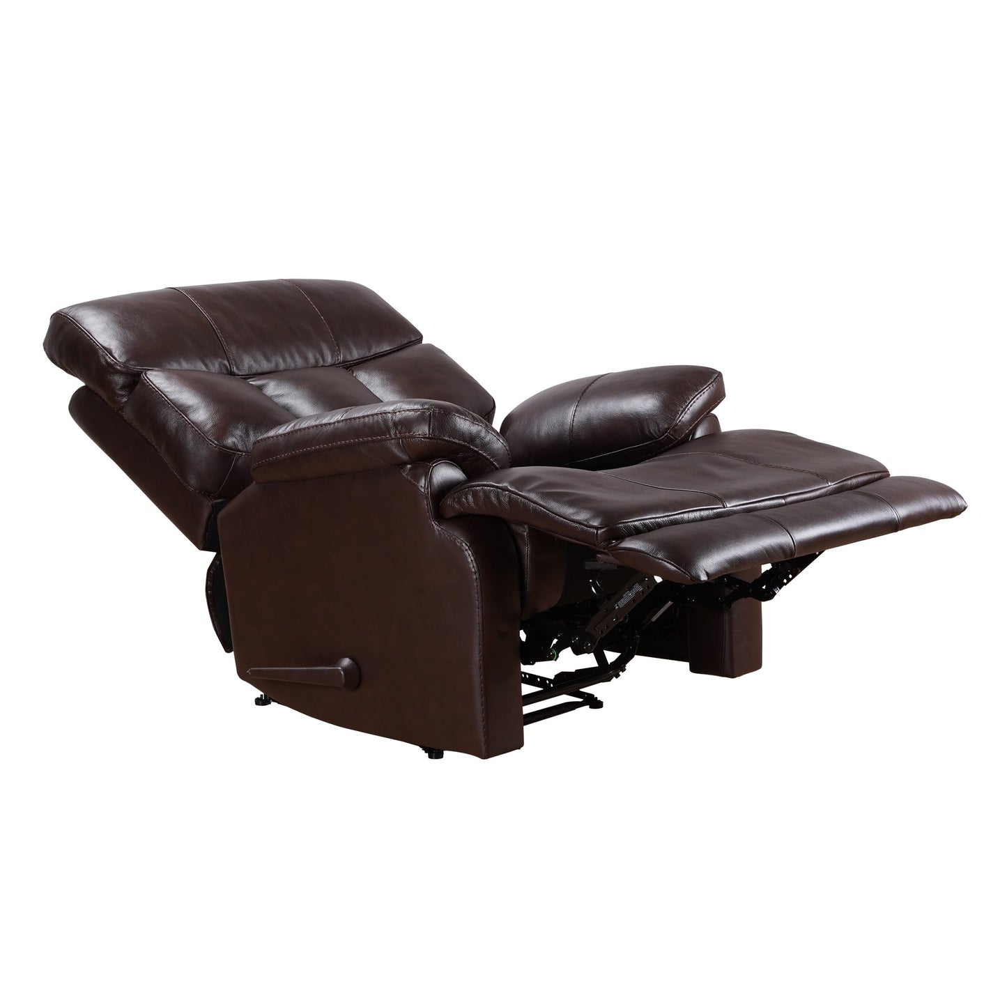 Fauteuil inclinable manuel Davin en cuir pleine fleur marron véritable avec repose-pieds extensible