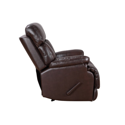 Fauteuil inclinable manuel Davin en cuir pleine fleur marron véritable avec repose-pieds extensible