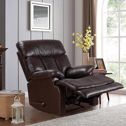Fauteuil inclinable manuel Davin en cuir pleine fleur marron véritable avec repose-pieds extensible
