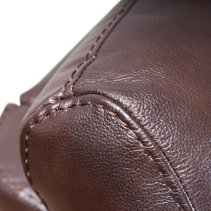 Fauteuil inclinable manuel Davin en cuir pleine fleur marron véritable avec repose-pieds extensible