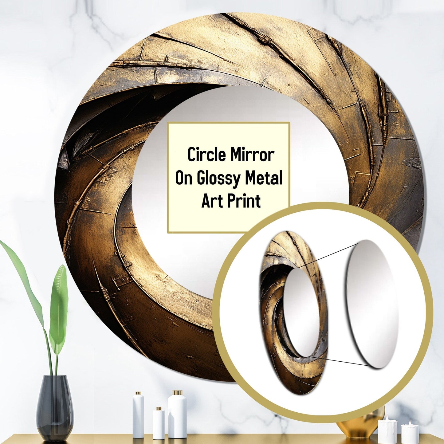 Designart Gold Black Timeless Turn abstract spirals Living Room Mirror - Gold Modern Large Round Mirror