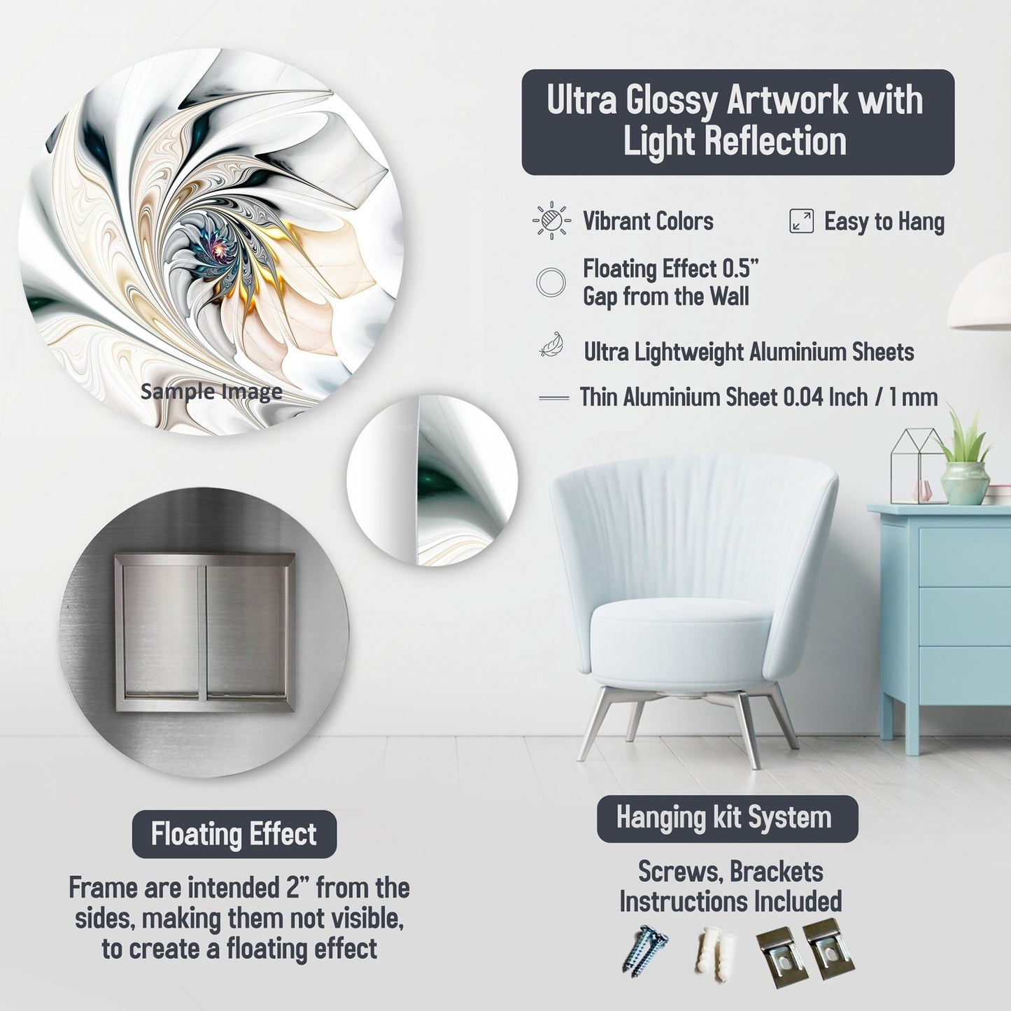 Designart Liquid Ink Spiralscape I Abstract Spirals Metal Wall Art Living Room