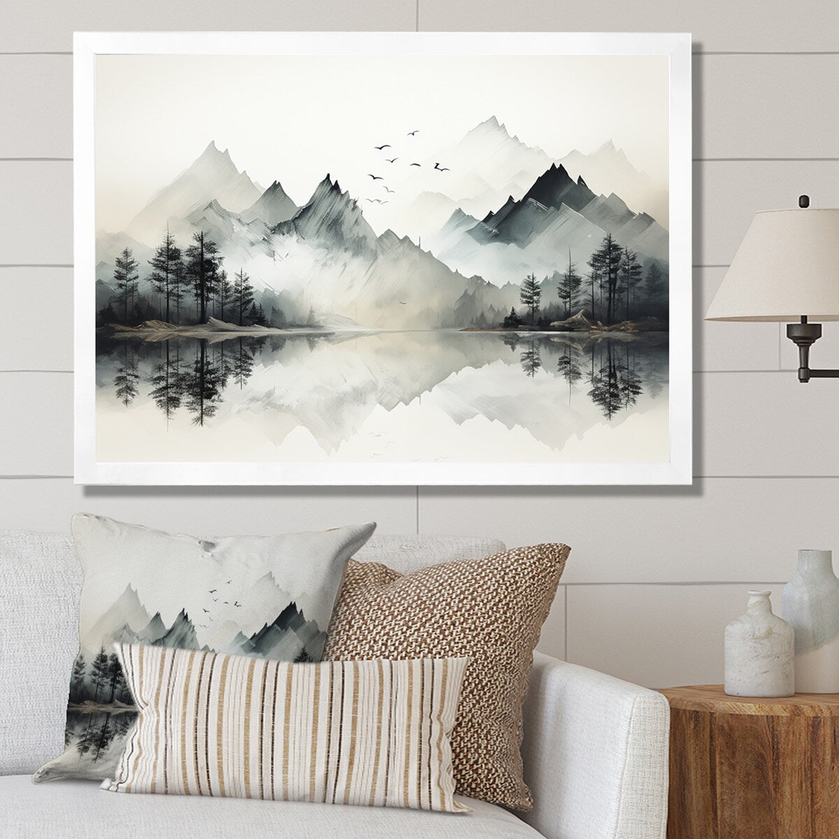 Designart Watercolor Lake And Forest Dream I Landscape Mountains Framed Canvas Wall Art