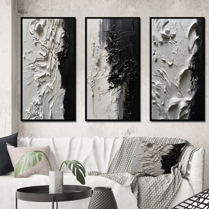 Designart Blanc et Noir Tranquility Unleashed III Abstrait Marbre Encadré Art Mural Ensemble De 3 Pour Décoration De Bureau