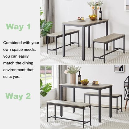 Dining Table Set, Wood Bar Table Set, Kitchen Table w/2 Benches - 3-Piece
