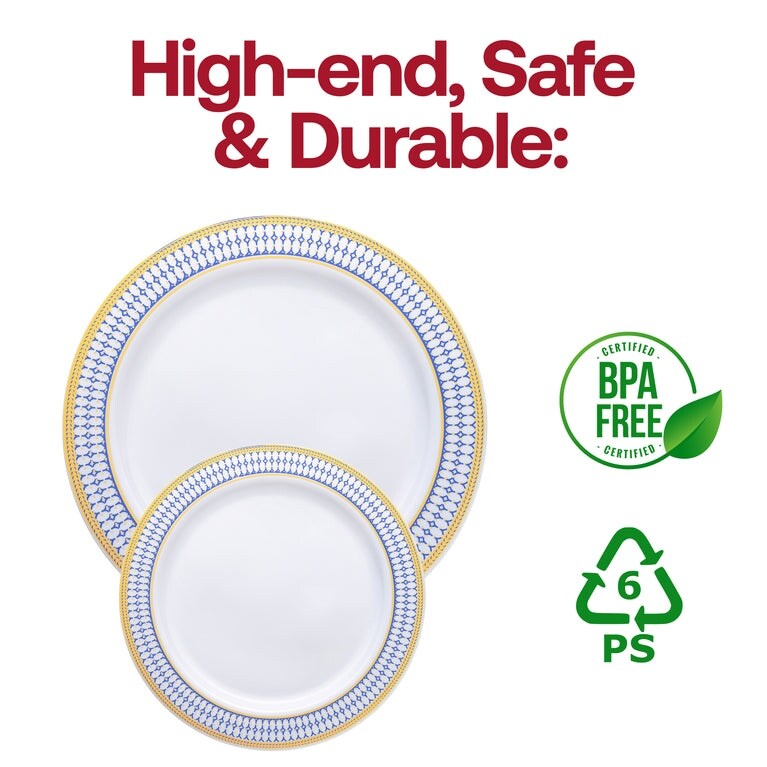 Elegant Gold Chord Rim Disposable Plastic Plate Packs - Party Supplies