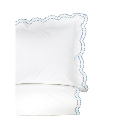 Embroidered Percale Crisp Cotton Double Scallopier Duvet Set and Sham