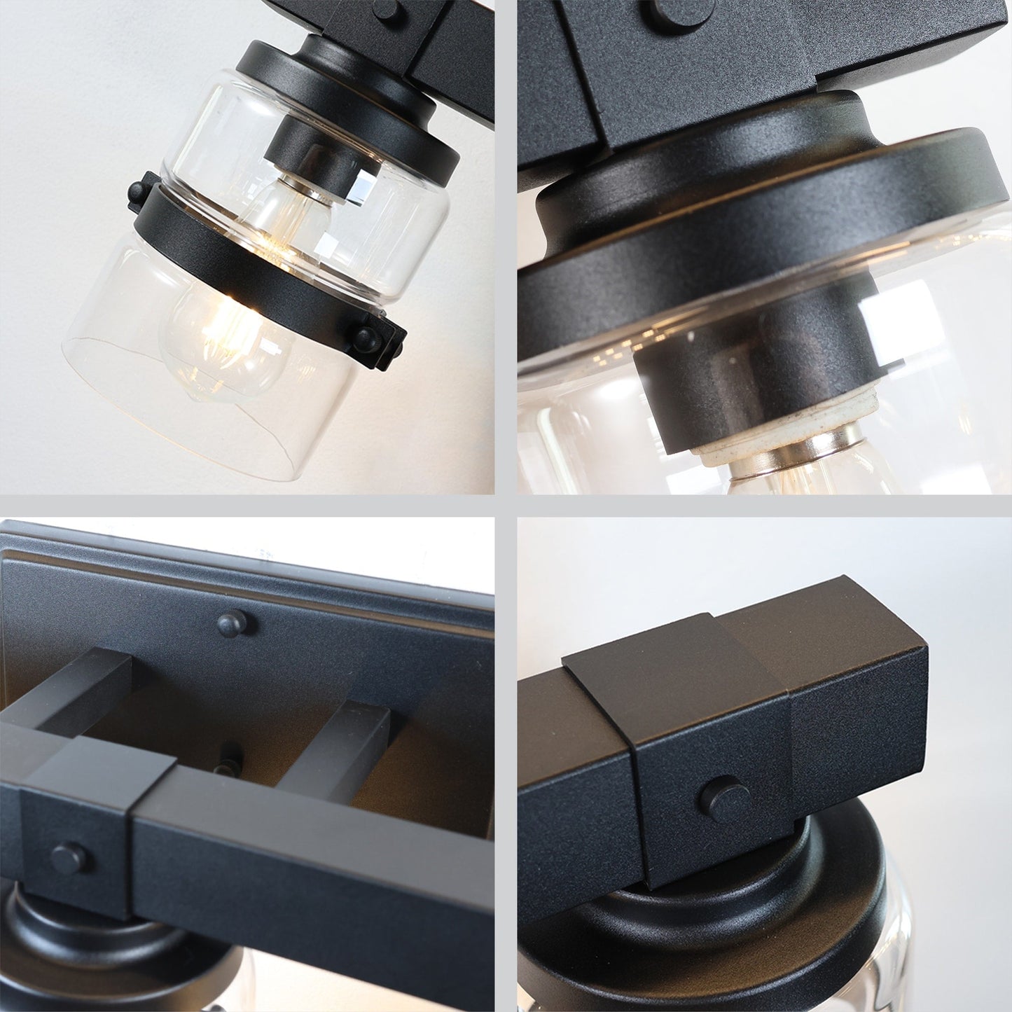 ExBrite Farmhouse 3-lights Bathroom Dimmable Iron Black Vanity Lights Wall Sconces