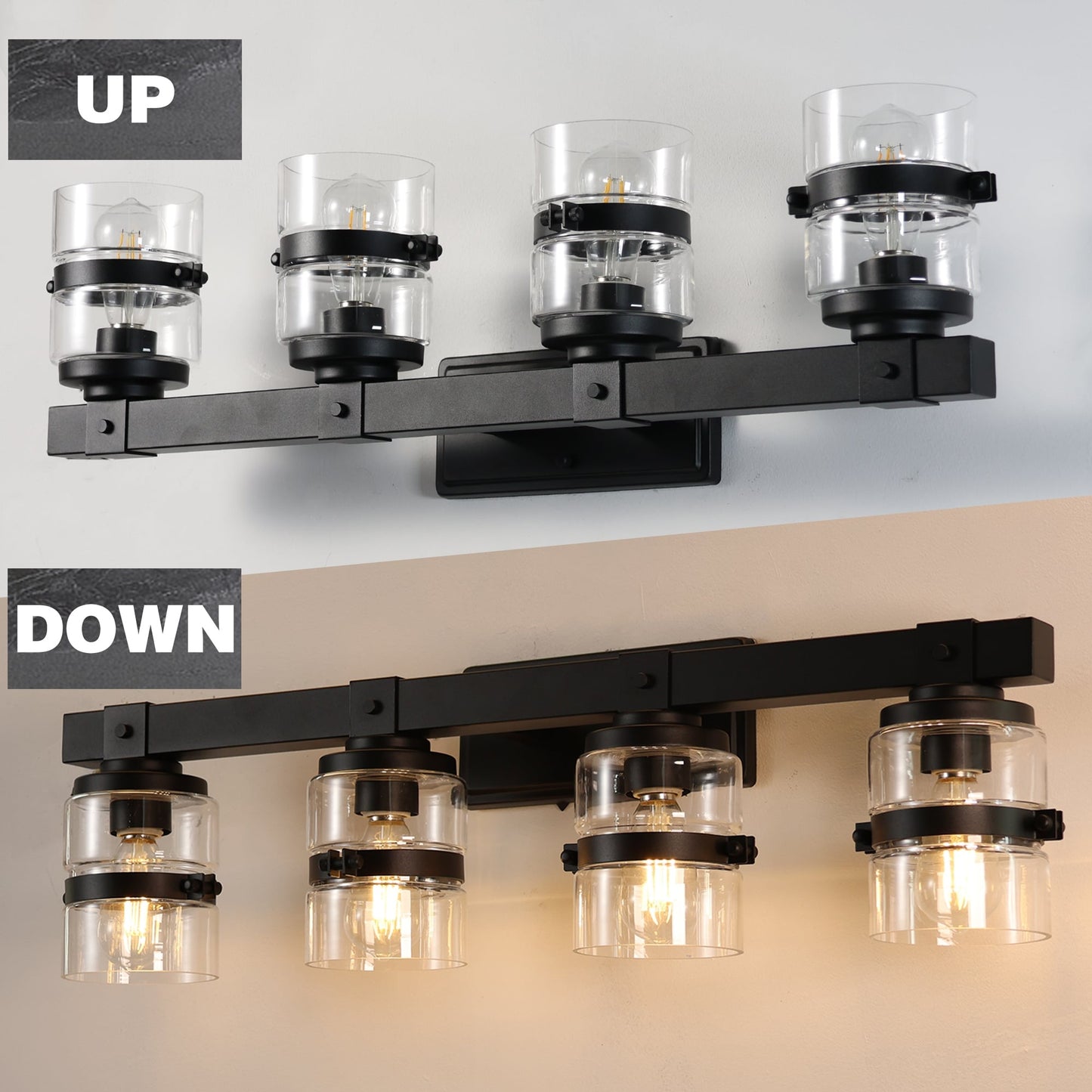 ExBrite Farmhouse 3-lights Bathroom Dimmable Iron Black Vanity Lights Wall Sconces