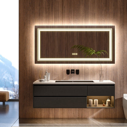 Miroir de salle de bain extra large avec éclairage LED, antibuée, 3 couleurs