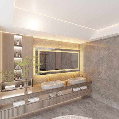 Miroir de salle de bain extra large avec éclairage LED, antibuée, 3 couleurs