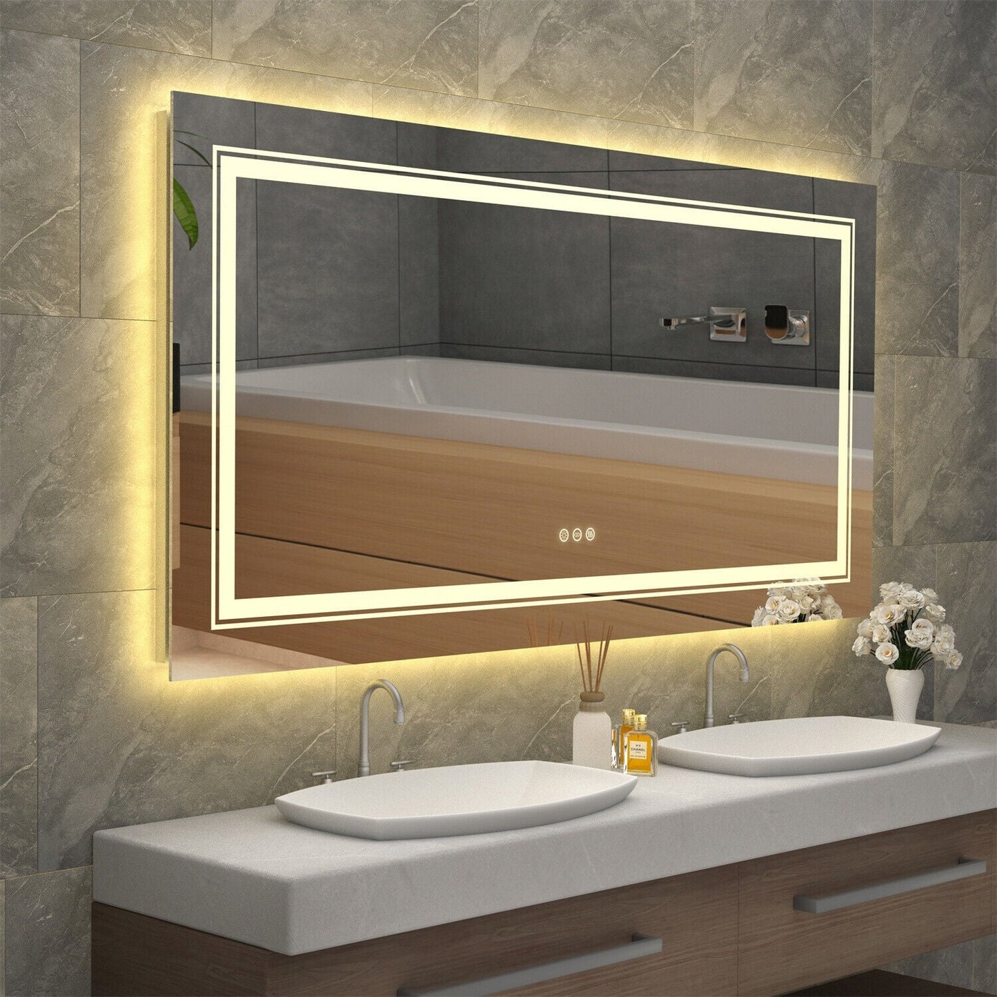 Miroir de salle de bain extra large avec éclairage LED, antibuée, 3 couleurs