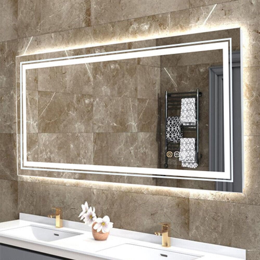 Miroir de salle de bain extra large avec éclairage LED, antibuée, 3 couleurs