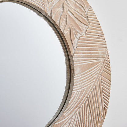 Miroir mural rond en bois sculpté de style ferme - 28 x 28