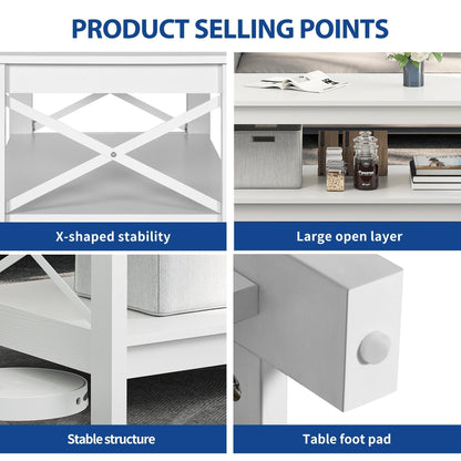 Table basse de style campagnard avec rangement, table centrale à 2 niveaux pour salon