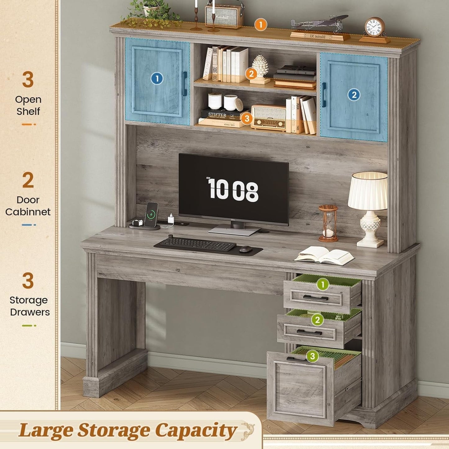 Bureau de direction de ferme Bureau à domicile Tiroir de classement Support d'écran Prise de courant