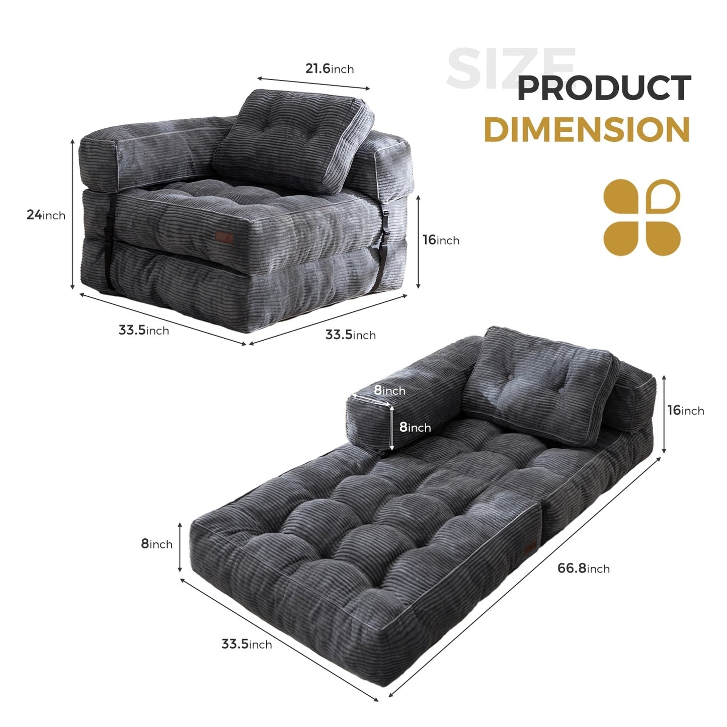 Foldable Sofa Bed,L-Shaped Floor Sofa Couch
