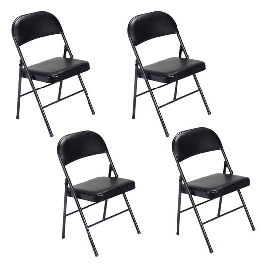 Folding Chairs with Leather Padded Seats Black 4-Pack