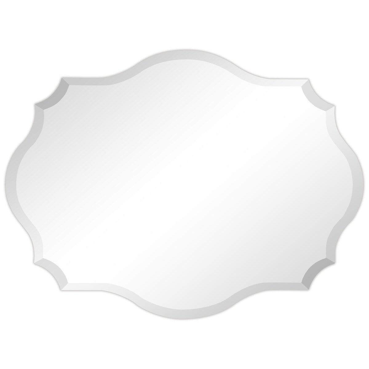 Miroir mural festonné élégant, oblong et biseauté, sans cadre