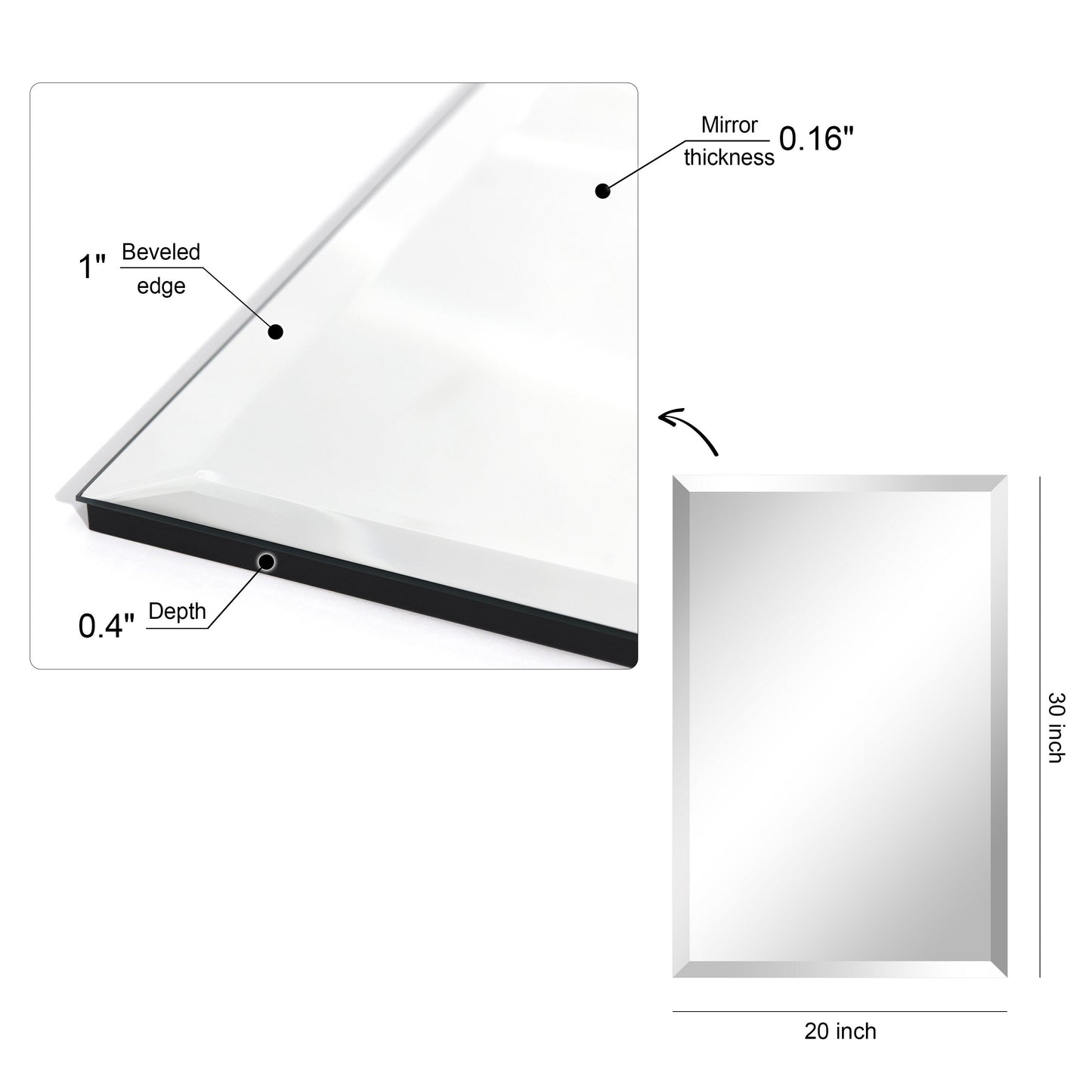Frameless Beveled Prism Wall Mirror-Square/Rectangluar - Clear
