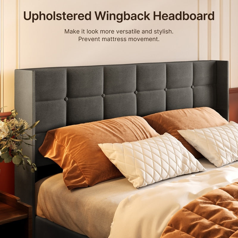 Cadre de lit relevable avec rangement, cadre de lit plateforme rembourré avec système de rangement hydraulique et tête de lit